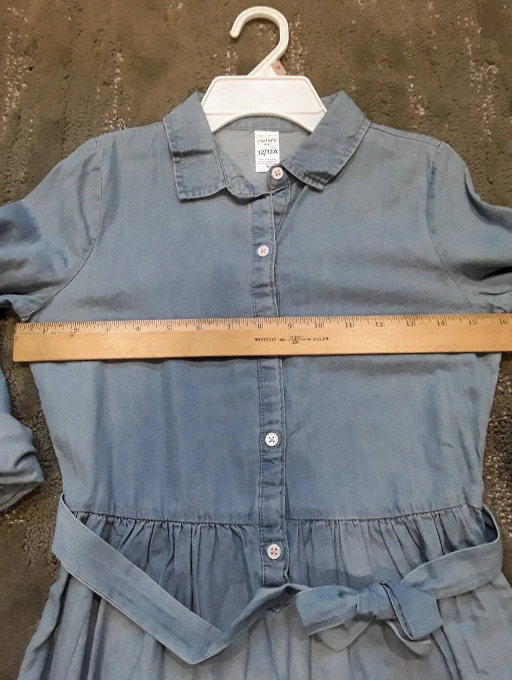 Carters Size 12 Blue Chambray (Soft Denim) Shirt Dress with Waist tie